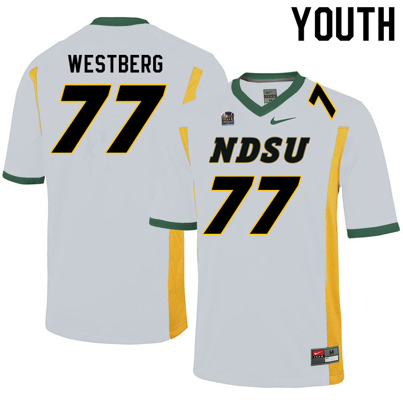 Youth #77 Brandon Westberg North Dakota State Bison College Football Jerseys Sale-White - Click Image to Close